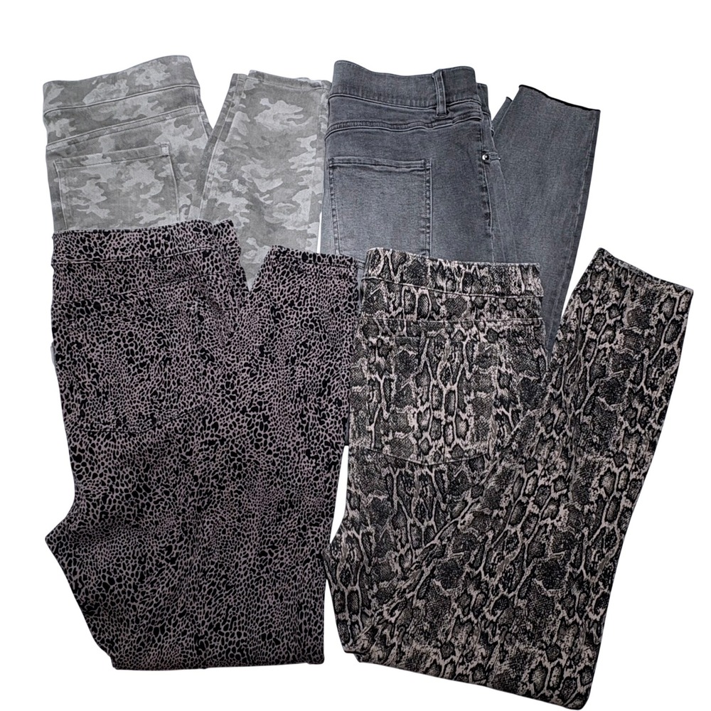 Spanx Leggings Jeggings Bundle Womens XL Grey Camo Snakeskin Leopard Distressed